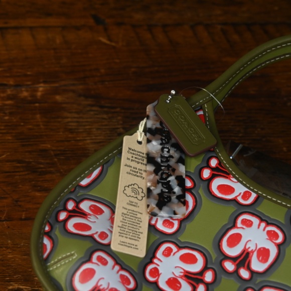 Coach Ergo bag Coachtopia Green and Red Embossed leather HANDBAG butterfly print - Picture 9 of 11